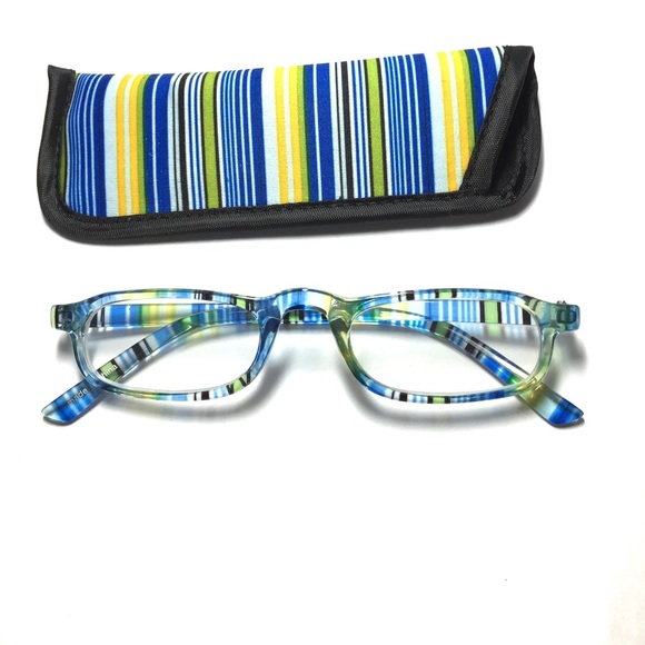 Accessories - 1.25 Blue striped reading glasses with case